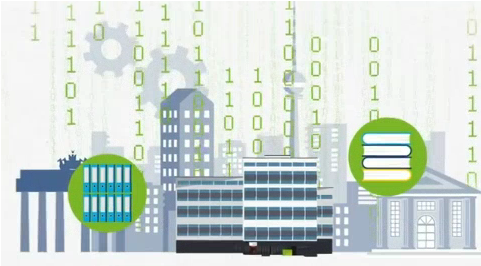 Thumbnail_DualerStudiengang_Informatik / Animierte Stadt Berlin mit Binärcodes im Hintergrund.