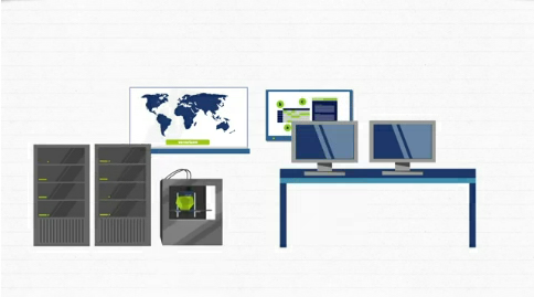 Thumbnail_DualesStudium_Wirtschaftsinformatik / Server, Monitore im Hintergrund und Monitore auf einem Schreibtisch.