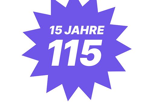 Logo mit Aufschrift 15 Jahre 115