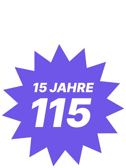 Logo mit Aufschrift 15 Jahre 115
