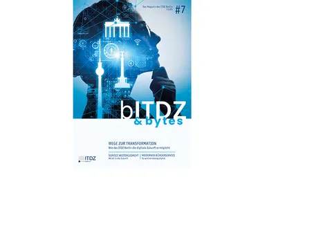 Titelbild der 7. Ausgabe der bITDZ & bytes. Kopf im Profil darin Wahrzeichen von Berlin