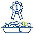 piktogramm eines Teller Spaghetti Bolognese, mit einer 1ter Platz Auszeichnung über dem Gericht