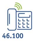 Piktogramm von einem Telefon mit tastenfeld und eine Zahl in der unteren linken Ecke: 46100