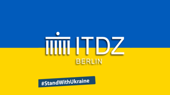 Das ITDZ Berlin Logo auf einer Ukrainischen Landesflagge
